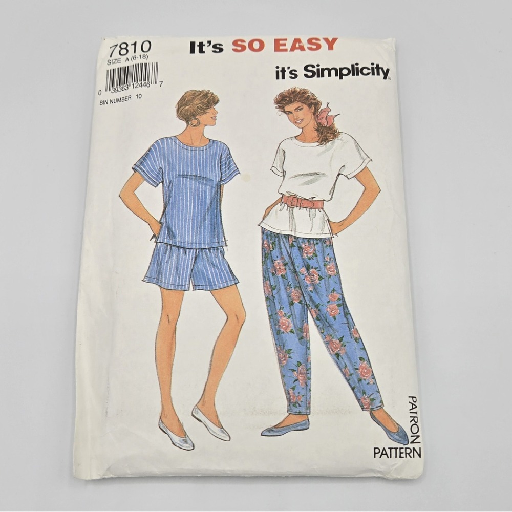 Vtg 1992 Simplicity 7810 Misses Loose Fitting Top Sz A 6-18 sewing pattern uncut